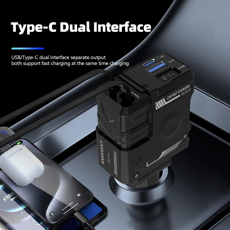 JOYTUTUS 66W Hypercharge Car Charger with Telescopic Cord, 4-In-1 Cigarette Lighter Plug for Iphone, Samsung & More - Fast & Flash Charge Automotive