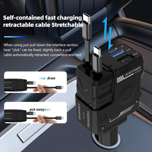JOYTUTUS 66W Hypercharge Car Charger with Telescopic Cord, 4-In-1 Cigarette Lighter Plug for Iphone, Samsung & More - Fast & Flash Charge Automotive